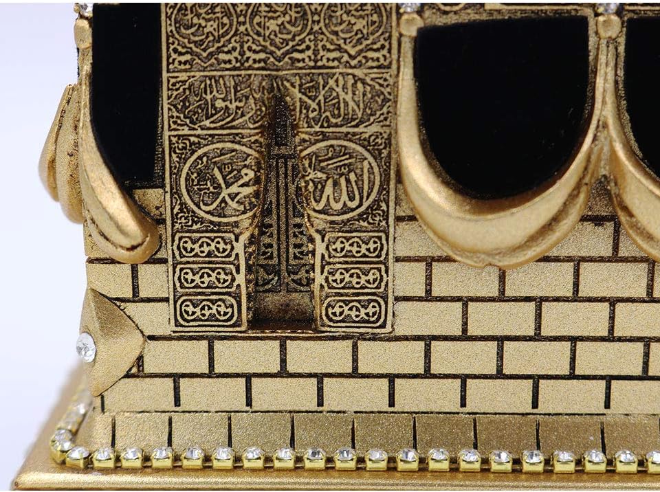 Modefa Islamic Turkish Home Table Decor Kaba Replica Model Showpiece Eid Gift Gold with Car Hanger (Gold, Large)