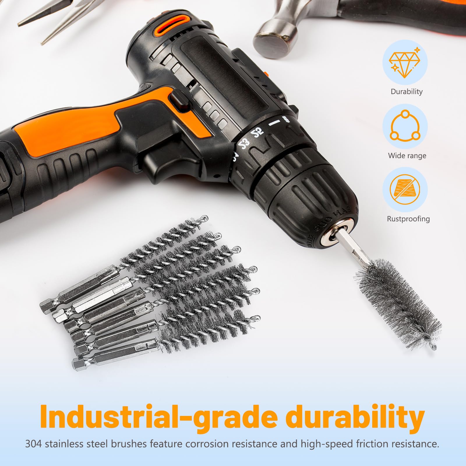 24 Stück 12-Größe Edelstahl Bohrbürste Set, 4 Zoll Länge mit 1/4 Zoll Hex Shank - Mehrzweckbohrer Reinigungsbürste Passt Bohrer, Schlagtrieber & Schleifmaschinen (8/9/10/11/12/13/14/15/17/19/20/22mm)
