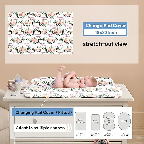 Miniatura 5 de KAINSY Juego de ropa de cama personalizado para cuna, 5 piezas, juego de cuna de bebé personalizado con nombre, juego de ropa de cama de cuna para