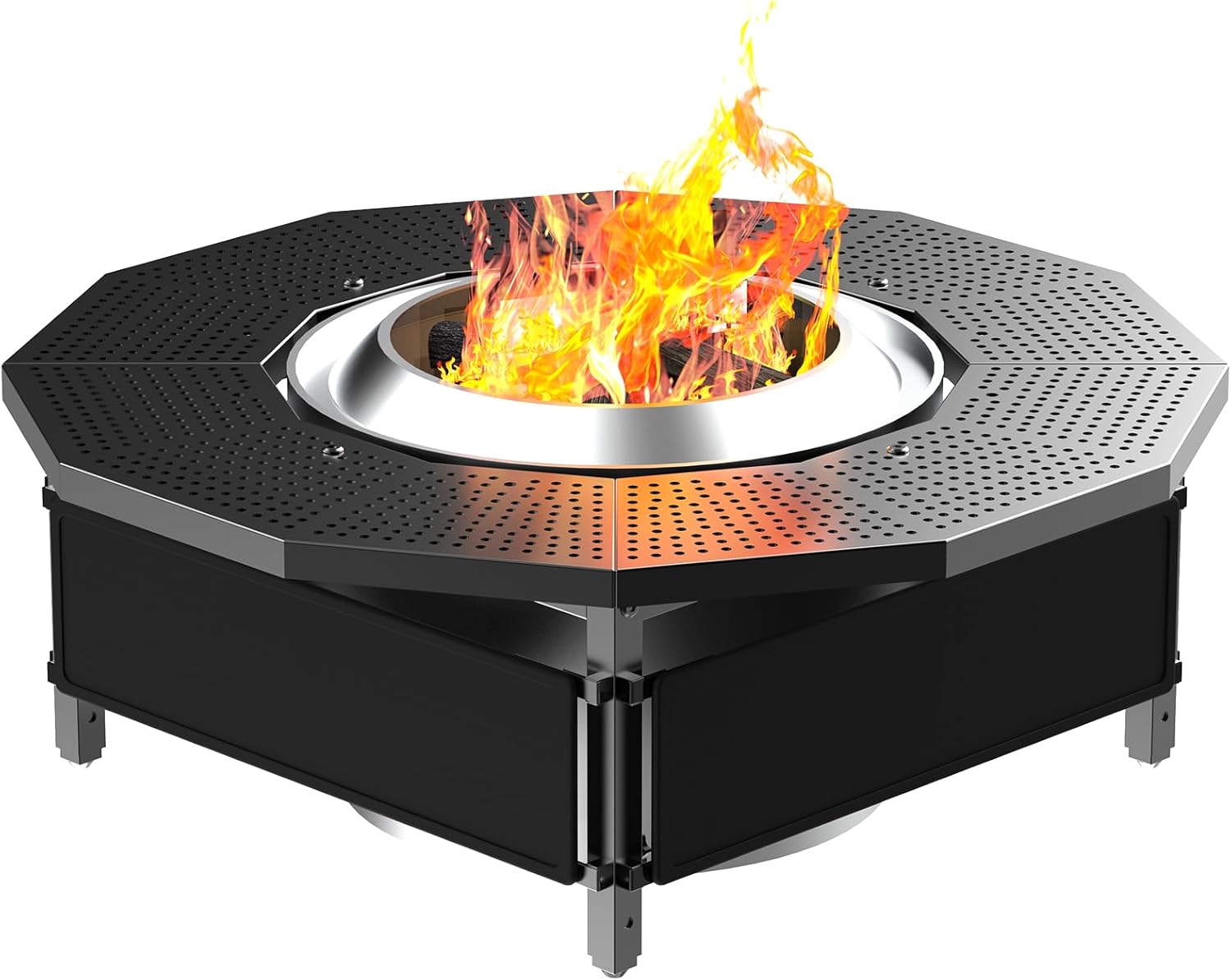 Fire Pit Surround Tabletop for Solo Stove Bonfire Ranger 2.0, with UV-Resistant Outdoor Fabric, Thick Metal Black Polygonal M for Bonfire Ranger 2.0