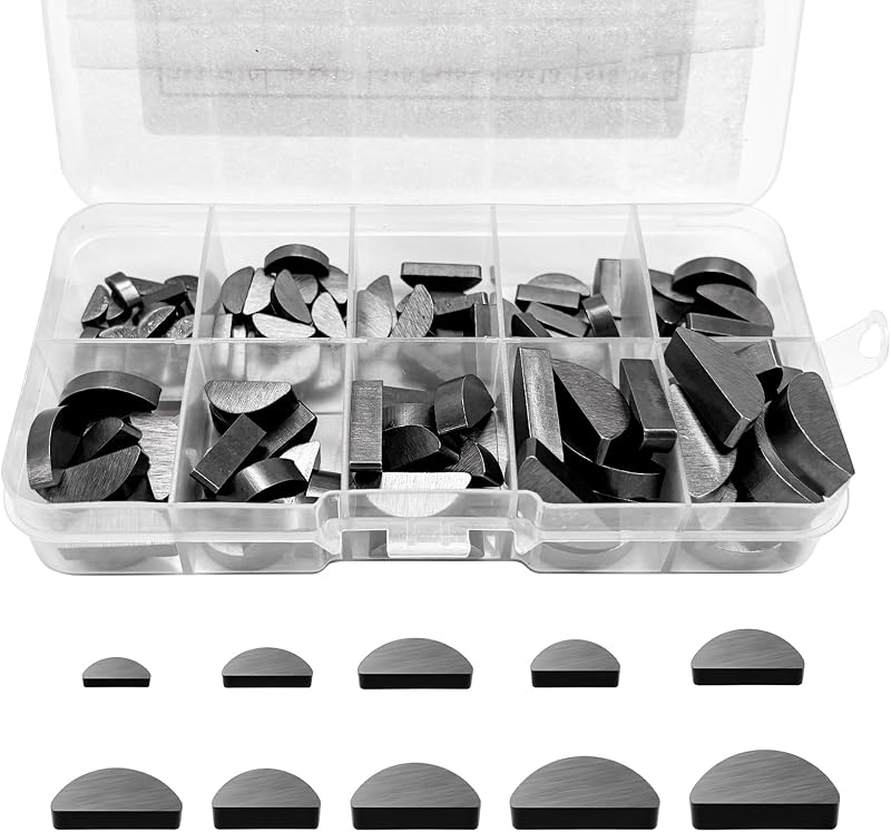 Kit de Chavetas Woodruff Semicirculares YTFRL em Aço Carbono Métrico – 120 unidades