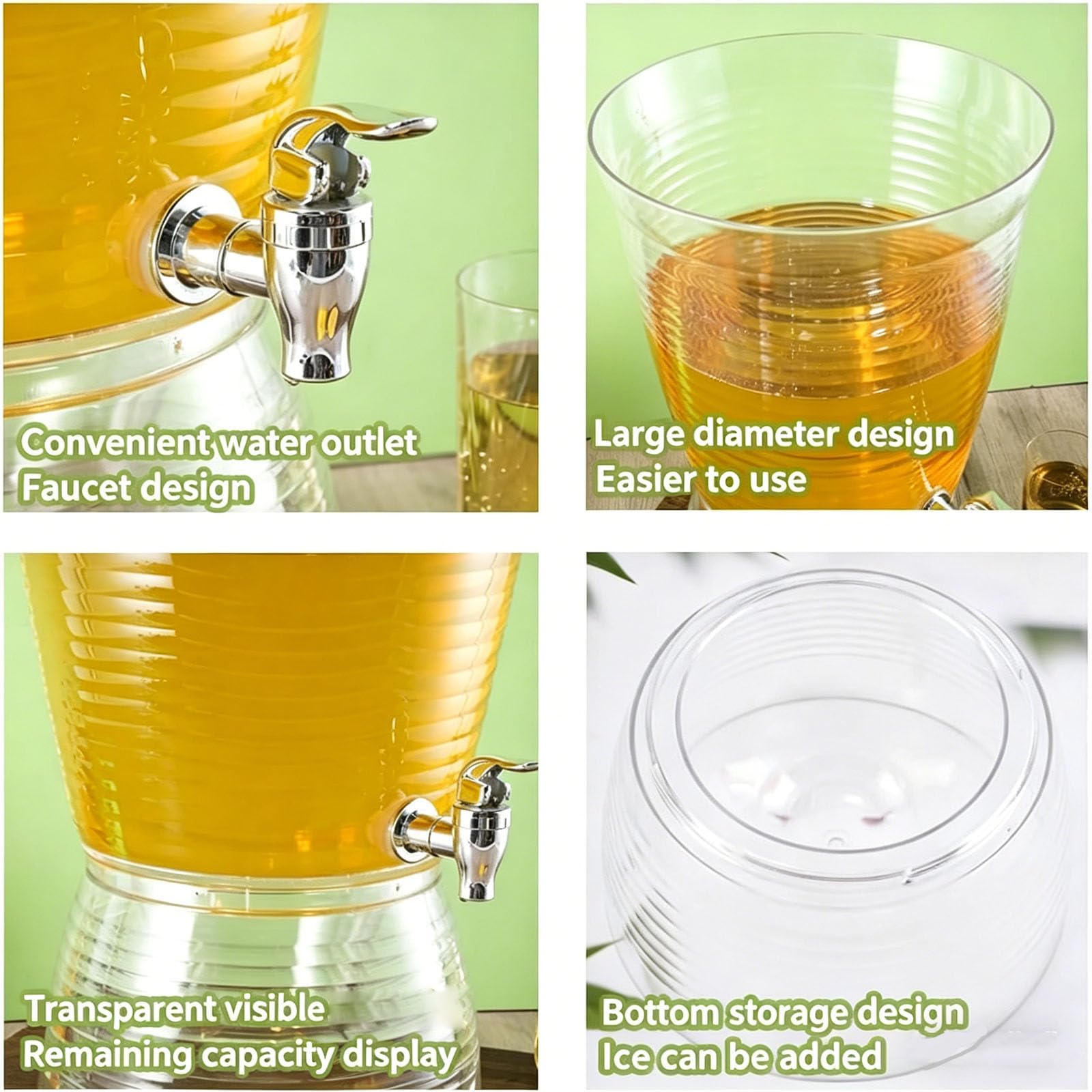 Dispenser di bevande in acrilico da 10 litri con scomparto per il ghiaccio per mantenere le bevande fredde senza diluizione, ideale per feste e celebrazioni