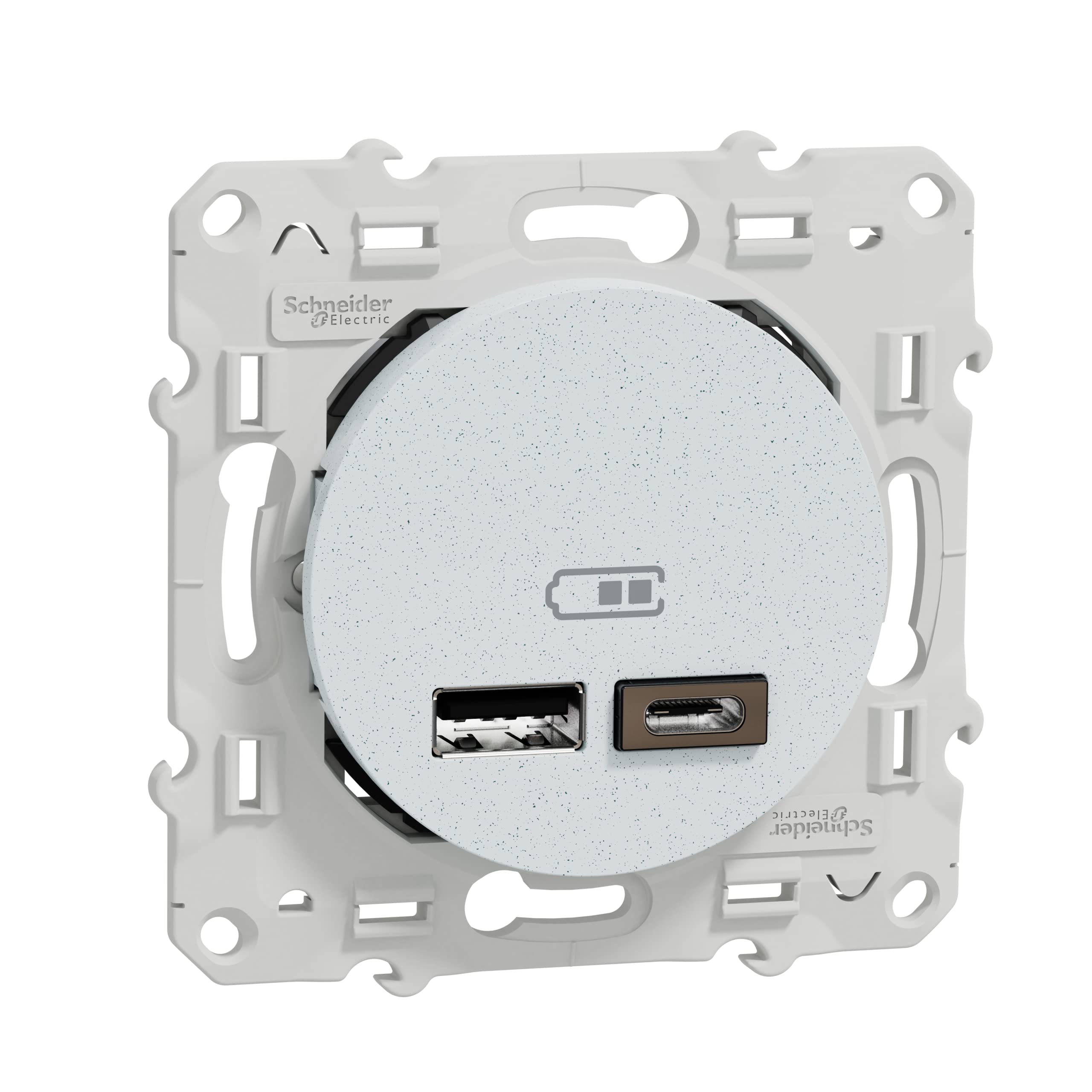 Schneider Electric - Odace - prise USB double - type A+C - Blanc Recyclé - 5 Vcc - 2,4A - S510401