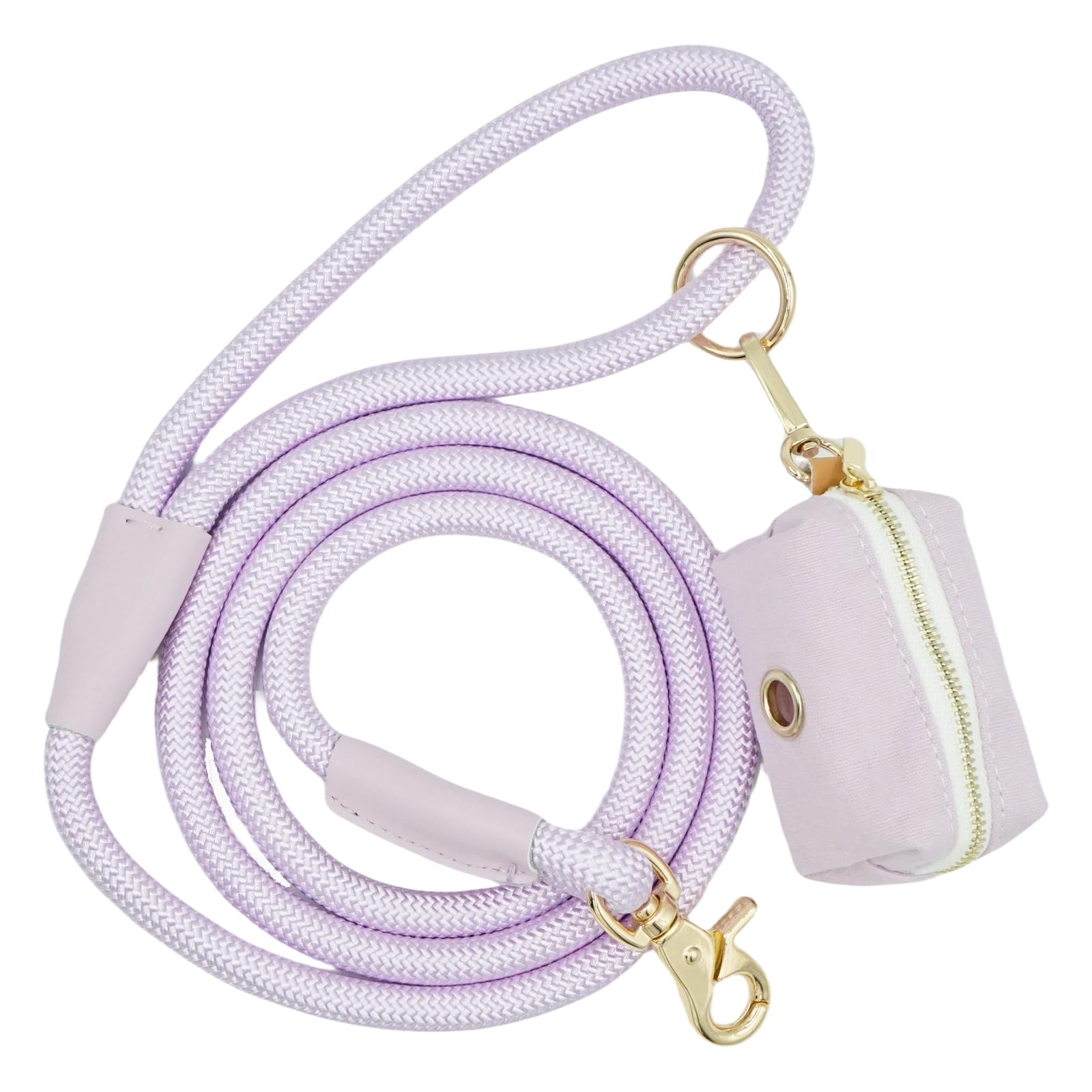 Generic 5FT Nylon Rope Dog Leash with Poop Bag Holder, Heavy Duty Snap Dog Leash, Soft Handle Rope Leash for All Breeds (Light purple, 5FTx10MM)