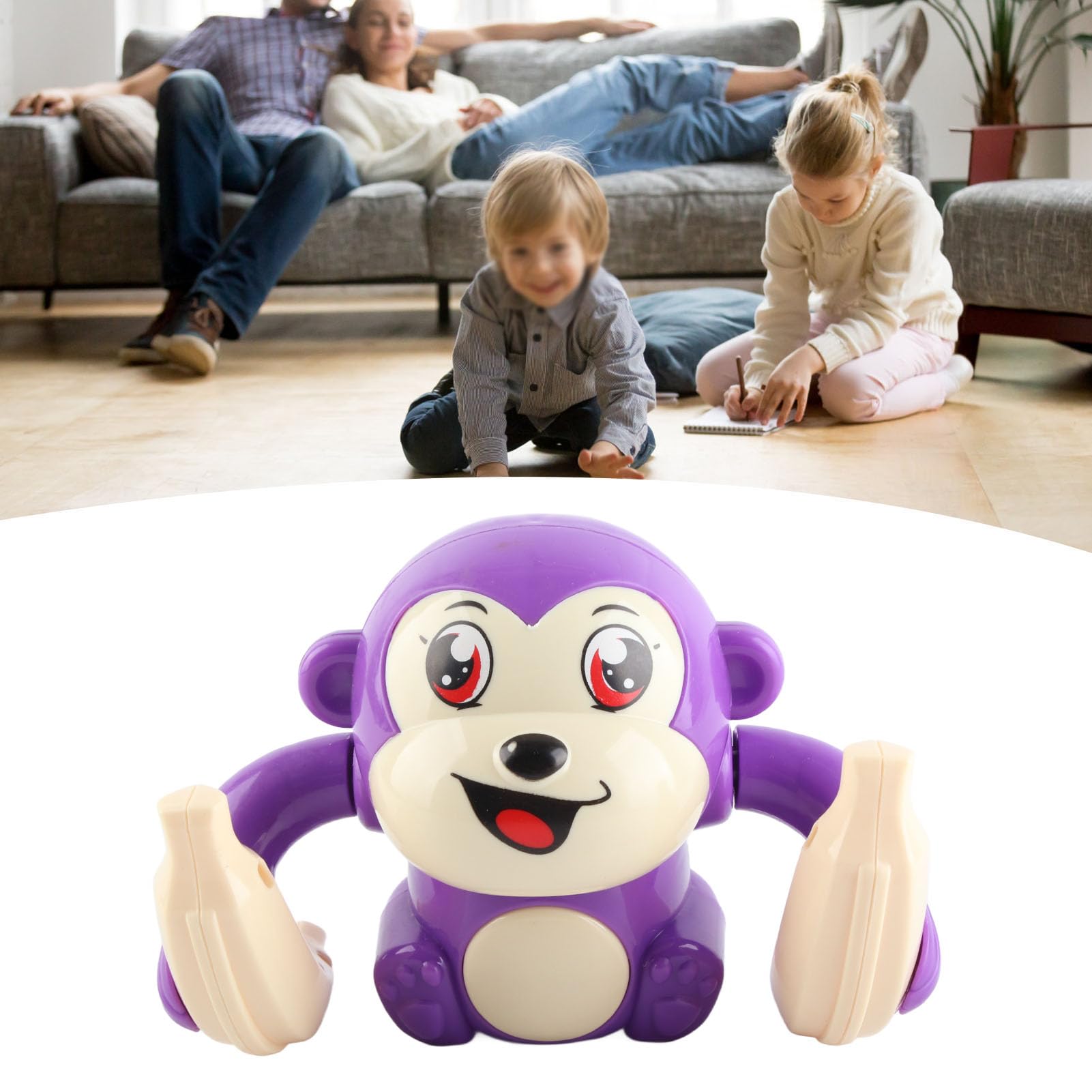 Cryfokt Electric Flip and Head Monkey Toy for Baby Sensory Play, Cute Crawling Monkey with Light and Music, Safe ABS Material, 1 Unit (Purple)