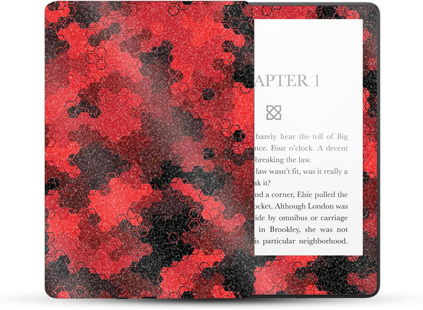 MightySkins Glossy Glitter Skin Compatible with Amazon Kindle Paperwhite 5 6.8-inch 11th Gen (2021) Full Wrap - Red Hexa Camo | Protective High-Gloss Glitter Finish | Easy to Apply | Made in The USA
