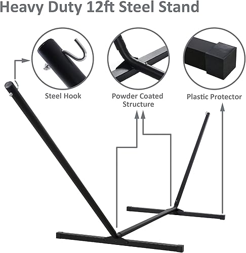 Miniatura 7 de SUNCREAT Hamaca para 2 personas con soporte, hamacas portátiles resistentes, capacidad de 475 libras, gris oscuro