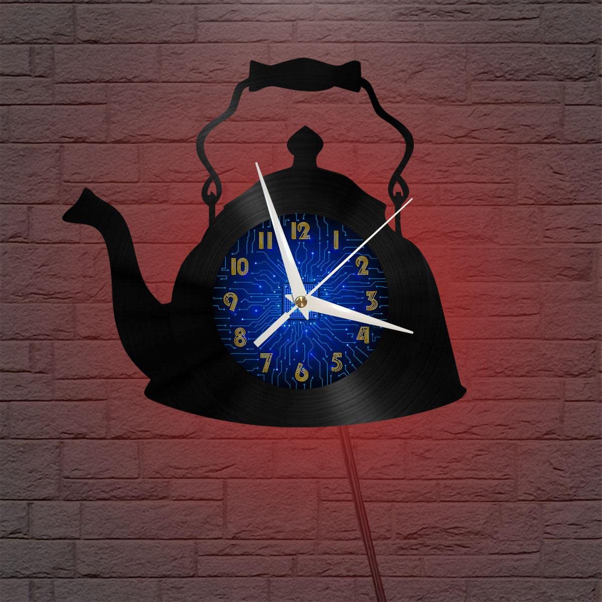 Disque vinyle horloge théière lumineuse pour ambiance de chambre