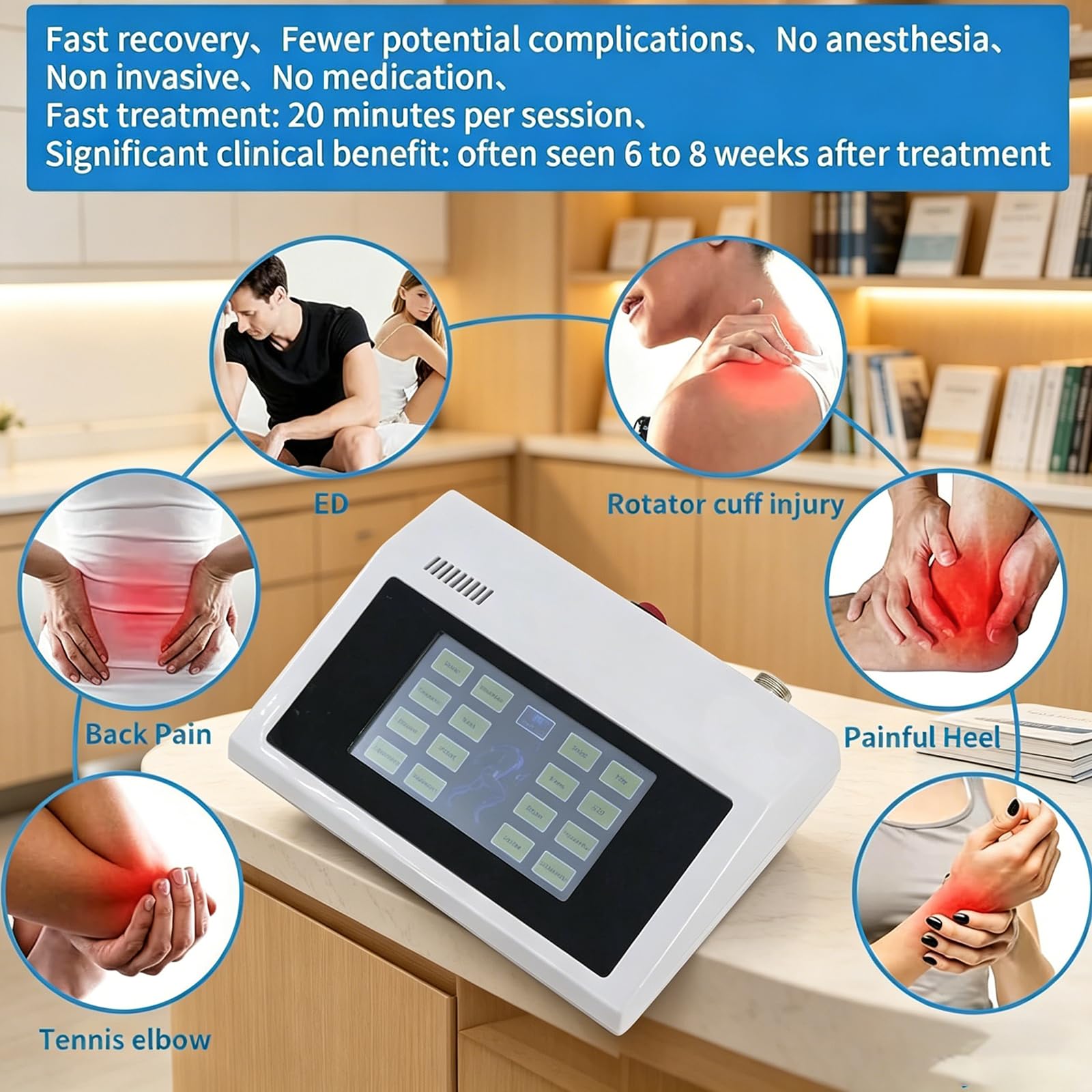 Dispositivo di Terapia con Onde D'urto, Macchina per Terapia Dell'onda D'urto con 7 Massaggio, Frequenza: (1~18Hz), Energia: (10~300mj), per Spalle, Fianchi, Cosce, Polsi, Gomito
