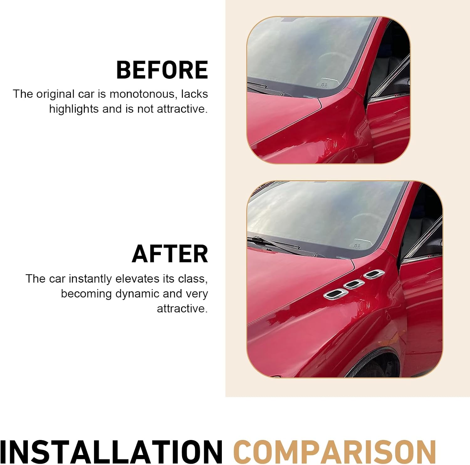 6 PCS Car Hood Side Door Vent Covers, Personalized Sports Style Fender Trim Intake Decoration Decal, Self-adhesive Waterproof Exterior, Universal Modified Accessories for Most Cars (Silver)