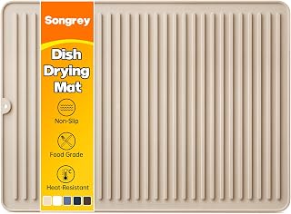 Songrey Silicone Dish Drying Mat for Kitchen Counter, 24" x 18", Beige