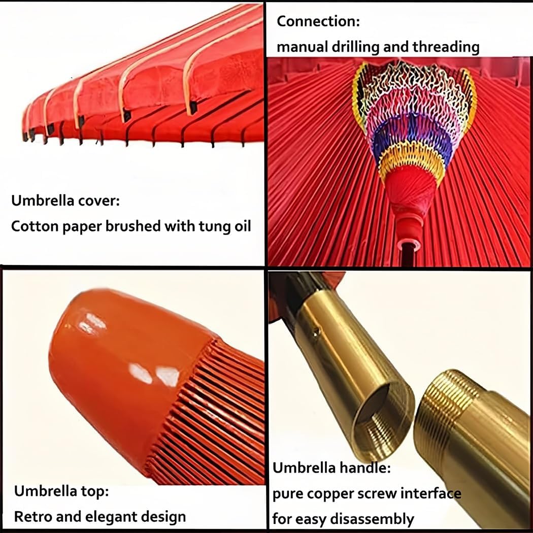 Handmade Oil Paper Patio Umbrella Garden Pool Beach Market Umbrella with Carry Bag Handcrafted Bamboo Market with Hardwood 2-Piece Pole (143cm/4.6ft)