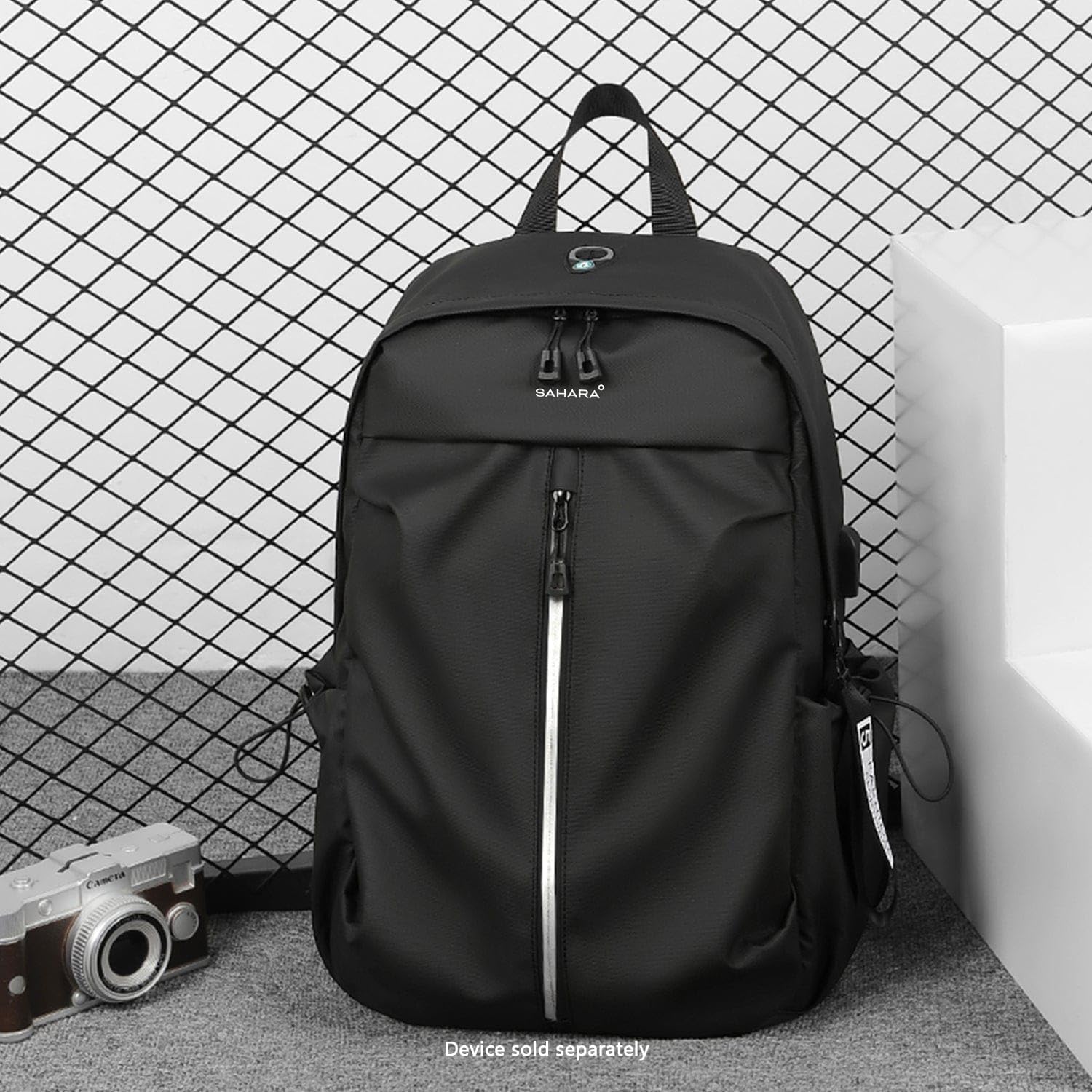 SAHARA - Minimalist Laptop Backpack with USB Port for Laptops up to 16-inch, Black, (LT00103)