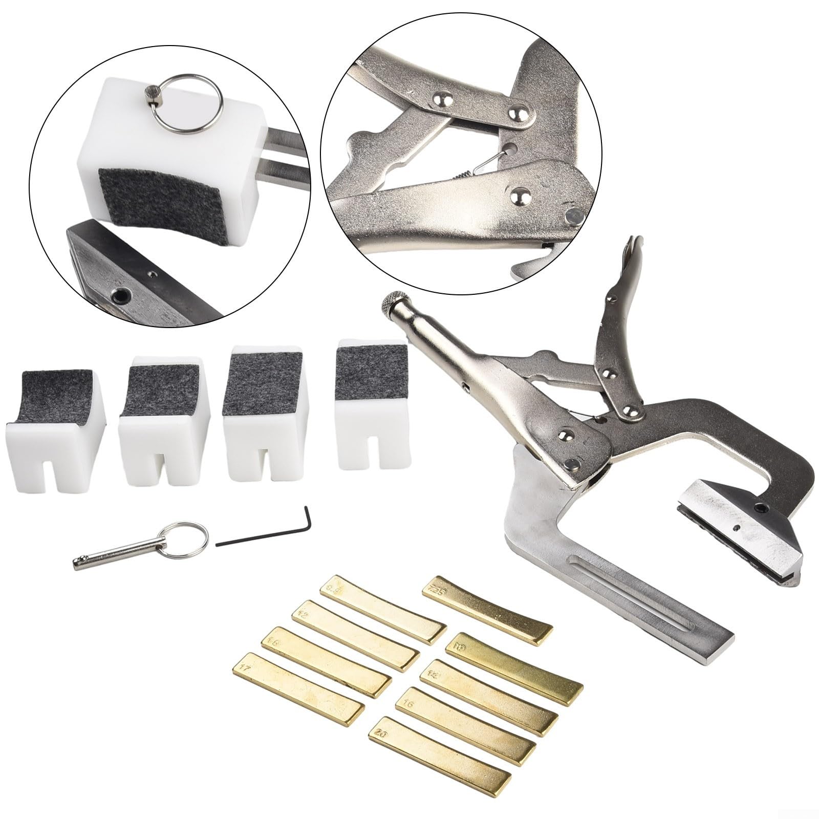 Strumento portatile per chitarra con 9 inserti per raggio, regolabile, per liutaio, per sedere i tasti della chitarra, basso, ukulele, mandolino e banjo (pressione dei tasti con 9 inserti per raggio)