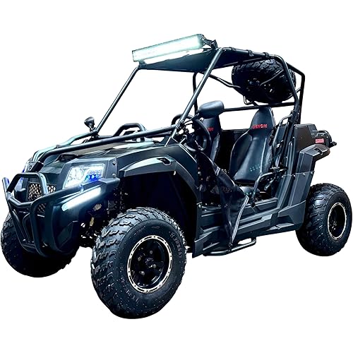 Armored UTV SSR 170RS Utility Vehicle, 2-Seater, 200cc Automatic + Reverse with Cargo Bed LED Headlights Spare Wheel, DF200GKV Work Truck Backyard Use On The Farm (Black)