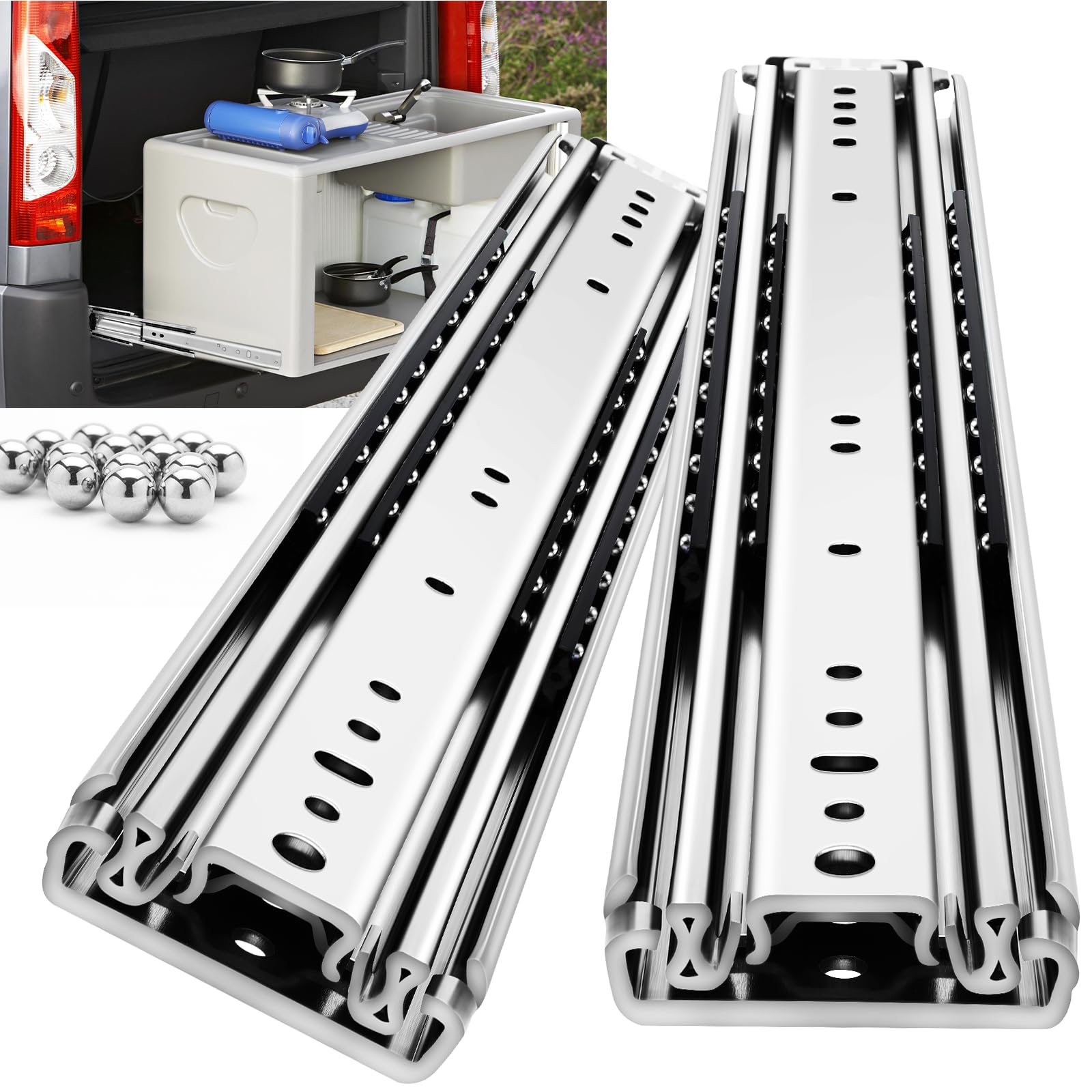 YENUO Glissières pour tiroirs robustes,coulisse coulissant capacité de charge 120 KG Extension 300 400 450 500 600 700 800 900 1000 mm 1 Paire (Charge 220kg-SansVerrou-Lrg 76mm, 24 inch(600mm))