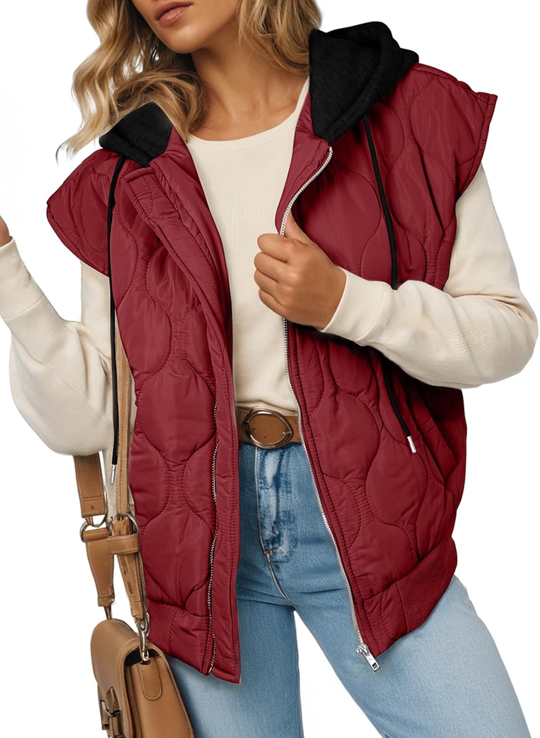 EVALESS Puffer Vest Women Cropped Hooded Zip Up Quilted Sleeveless Jackets 2025 Fall Lightweight Coat with Pockets