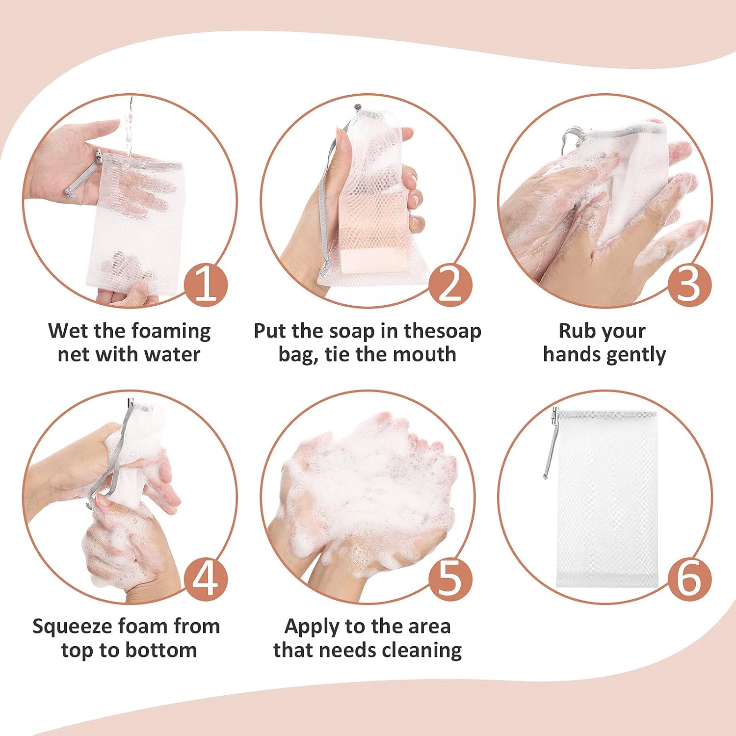 Cobahom 6 Pack 6 x 3.5 Inch Mesh Soap Bag Mesh Foaming Net Soap Sack Bags image 4