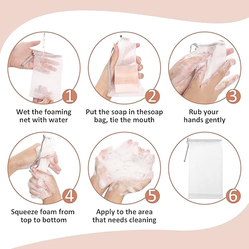 Miniatura 4 de Cobahom 6 bolsas de malla para jabón, malla de espuma de malla, bolsas de jabón hechas a mano, bolsas de malla de burbujas de jabón con cordón para