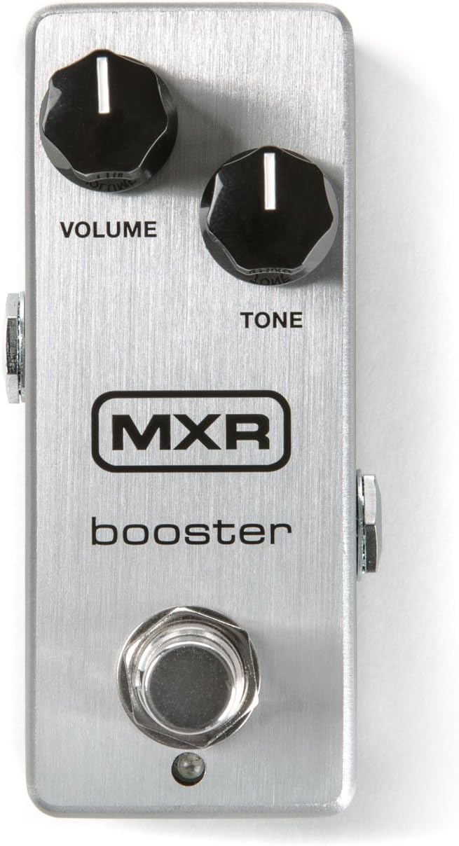 MXR M293 Booster Mini pedal next to a power adapter.