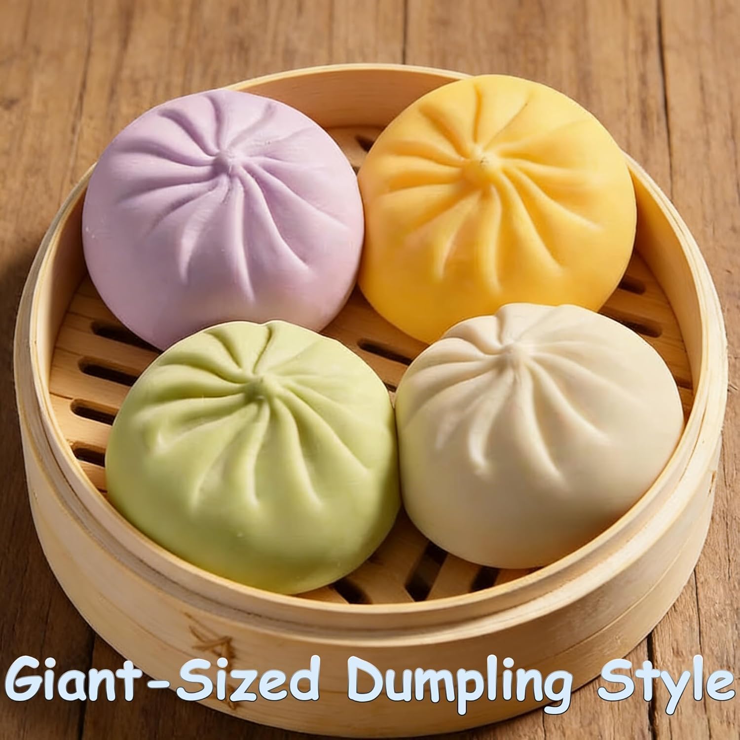 4Pcs Tie Dye Dumpling Squishy, Colorful Bao Bun Toy, Oversized Jumbo Dumpling Squishy Stress Relief, Fun Dumplings Squish Mini with Food Steamer, Anxiety & Stress Relief for Adults