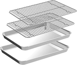4 PCs Small Baking Sheet with Wire Rack Set [2 Baking Pans + 2 Cooling Racks], CEKEE 10 Inch Stainless Steel Small Baking Tray with Rack Set - Rust & Warp Resistant & Easy Clean Baking Pan with Rack