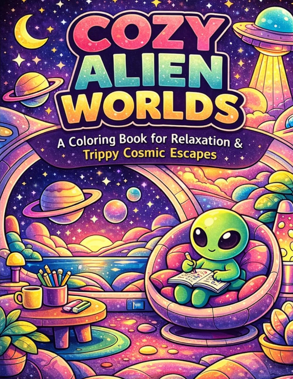 Cosy Alien Worlds: A Coloring Book for Relaxation & Trippy Cosmic Escapes (A Slice of Life)