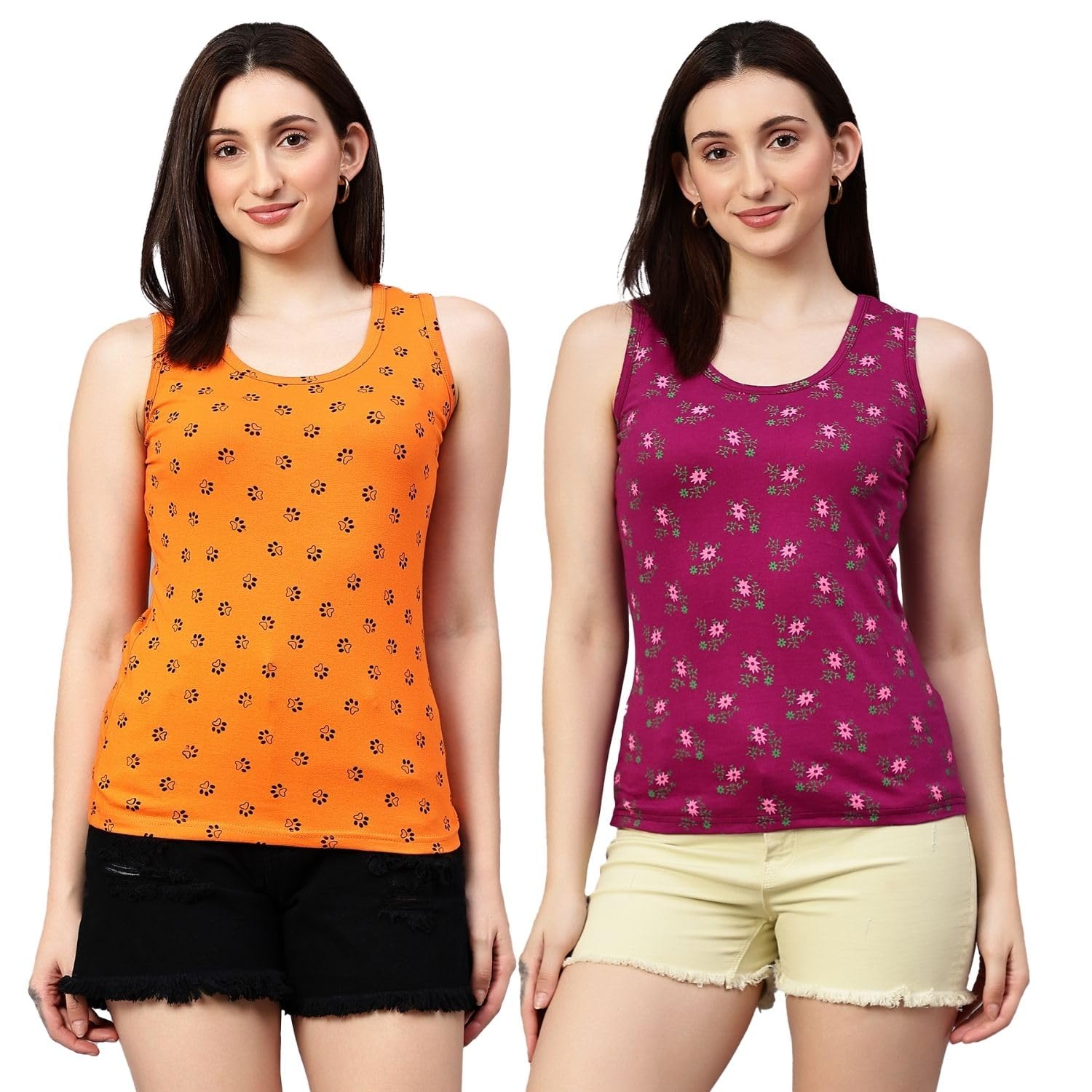 diaz Women's Super Combed Cotton Rib Fabric Slim Fit Tank Top-Pack of 2-picture-26