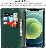 Vista 99 de iCoverCase Funda tipo cartera compatible con iPhone 13 Pro Max con ranuras para tarjetas, funda magnética de piel auténtica con bloqueo RFID, Naranja