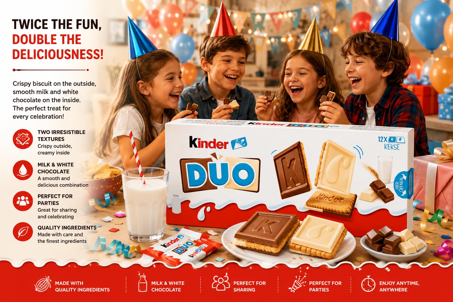 Kinder Kinder Duo Chocolate Milk Kinder Ciasteczka - opakowanie 12 sztuk - 150 g