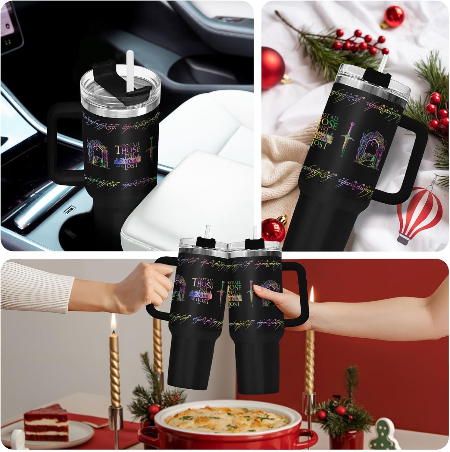 34HD Fantasy Wanderer Tumbler 40oz with Handle and Straw, Lord Rings Not All Those Who Wander Insulated Travel Mug Bookworm Gifts for Men & Women - Bookish Items - Image 7