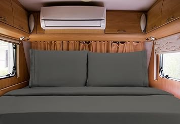 Elegant Comfort Luxurious 1500 Premium Hotel Quality Microfiber Three Line Embroidered Softest 4-Piece Bed Sheet Set, Wrinkle and Fade Resistant, RV Short Queen, Gray