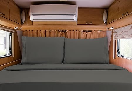 Elegant Comfort Luxurious 1500 Premium Hotel Quality Microfiber Three Line Embroidered Softest 4-Piece Bed Sheet Set, Wrinkle and Fade Resistant, RV Short Queen, Gray