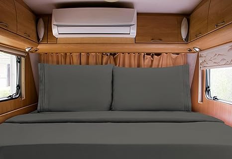 Elegant Comfort Luxurious 1500 Premium Hotel Quality Microfiber Three Line Embroidered Softest 4-Piece Bed Sheet Set, Wrinkle and Fade Resistant, RV Short Queen, Gray