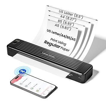 Zoolion Portable Printers Wireless for Travel, P831 Bluetooth Printer, Portable Heat Transfer Printer, US Letter/A4/A5/B5 Regular Copy Paper, Inkless Printer for Phone & Laptop, Home Office, 300DPI