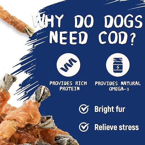 Miniatura 5 de PAWUP Golosinas para Perros con Piel de Bacalao Envueltas en Pollo, Rollos de Pescado para Masticación para Perros Medianos, Saludables, Sin Cuero