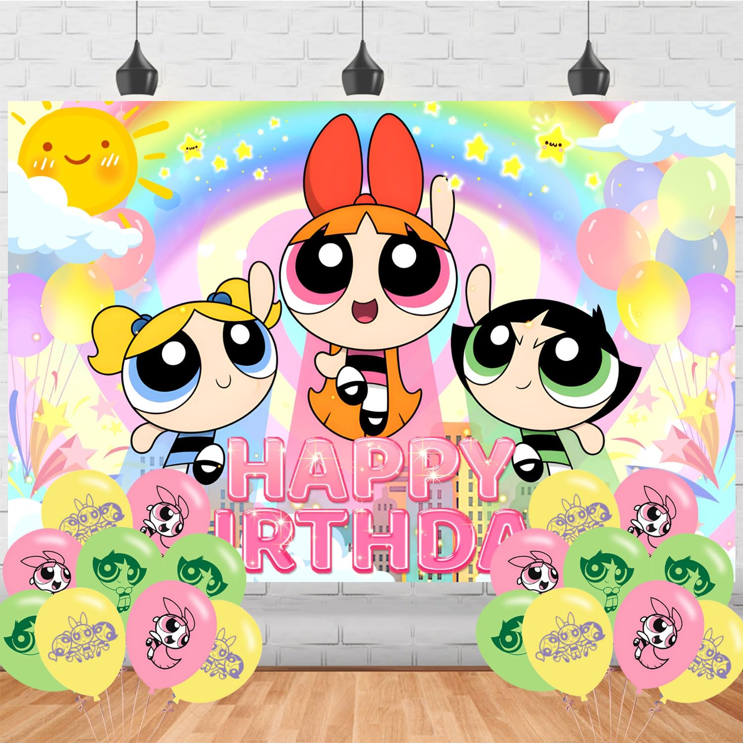 Power Girls Birthday Party Backdrop, Cartoon Power Girls Birthday Party Decoration,Cartoon Birthday Banner Shoot Photo Backgrounds Props for Party