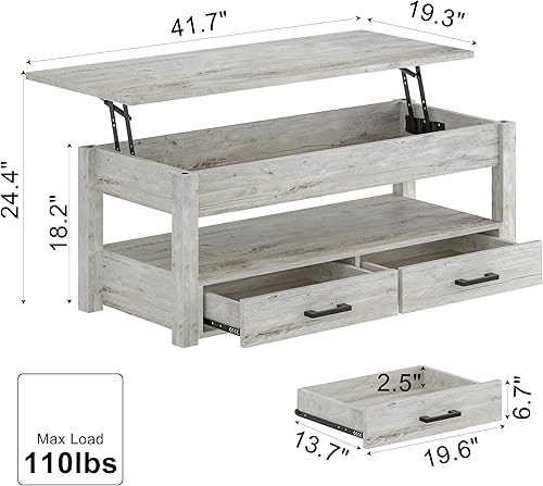 Miniatura 29 de FABATO Mesa auxiliar extragrande de 47.2 pulgadas, mesa de centro grande con cajones de almacenamiento, compartimento oculto, mesa central elevadora