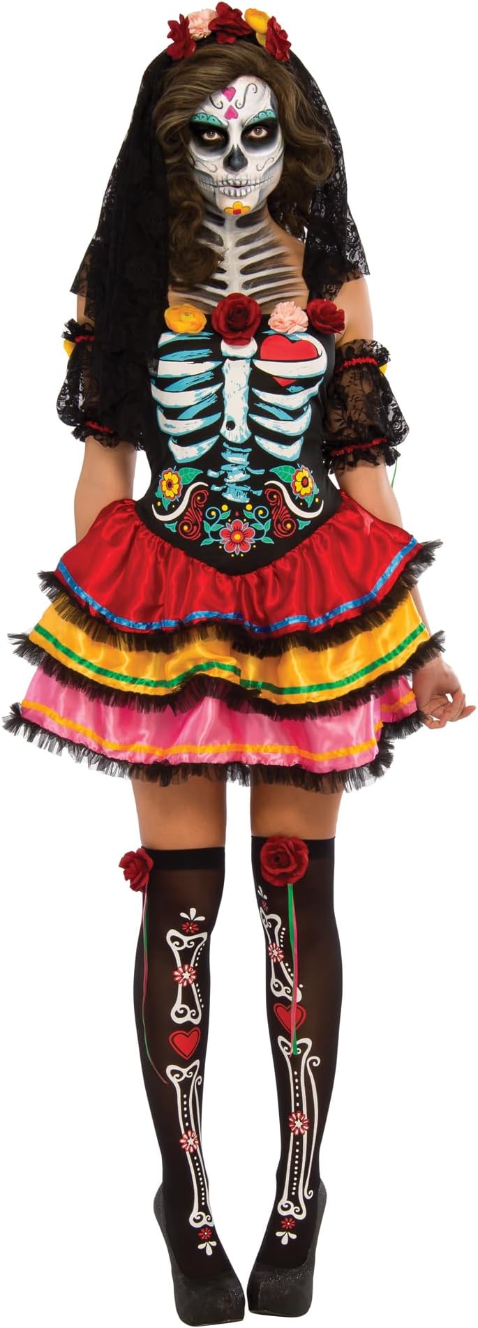 Official Day of The Dead Senorita Skeleton Costume, Adult Halloween Fancy Dress