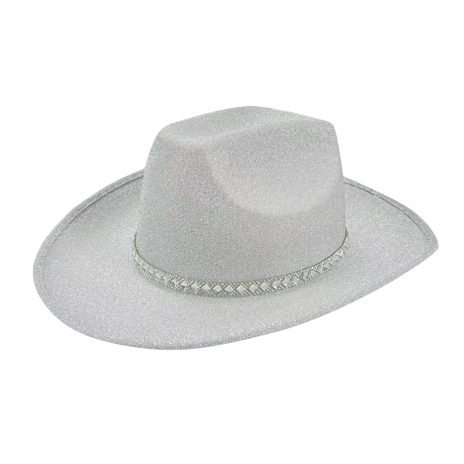 Beokeuioe Sombrero de vaquero para mujer, borde plateado, sombrero de vaquero brillante, para carnaval, estilo occidental, disfraz de carnaval