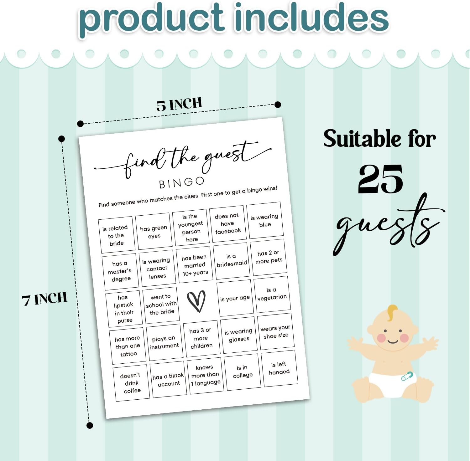 25 Pcs Bridal Shower Find The Guest Bingo Games image 2