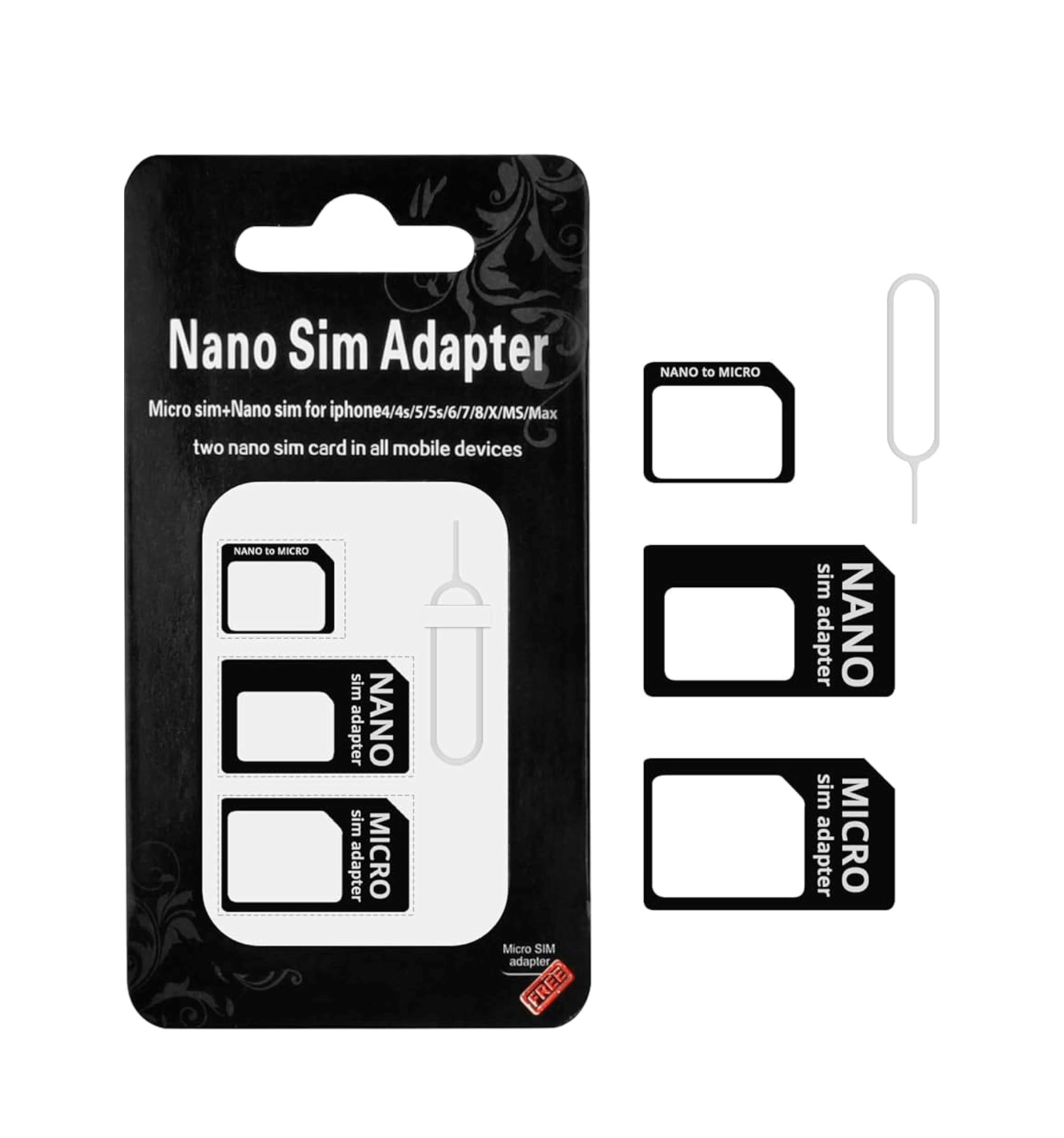1X Adattatore SIM Card 3 in 1 | Nero | Converte Nano, Micro e Standard SIM | Include graffetta estrai SIM | Universale per smartphone, pratico da utilizzare