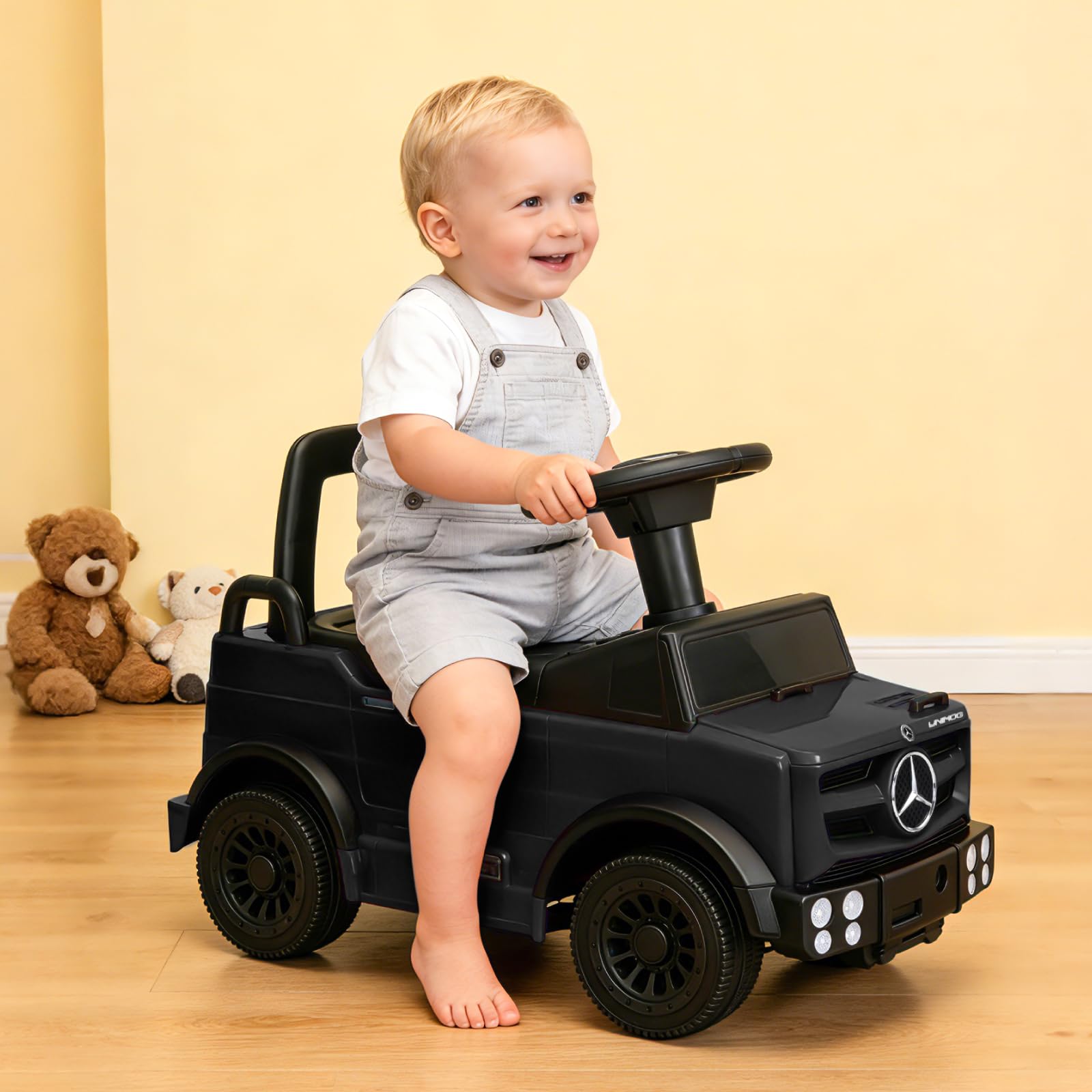 TCARAIWEN Macchina Cavalcabile Bambini Mercedes-Benz Unimog Licenza, Primi Passi per Bimbi 1-2 Anni, Auto Glissante con Barre di Sicurezza (Bianco)