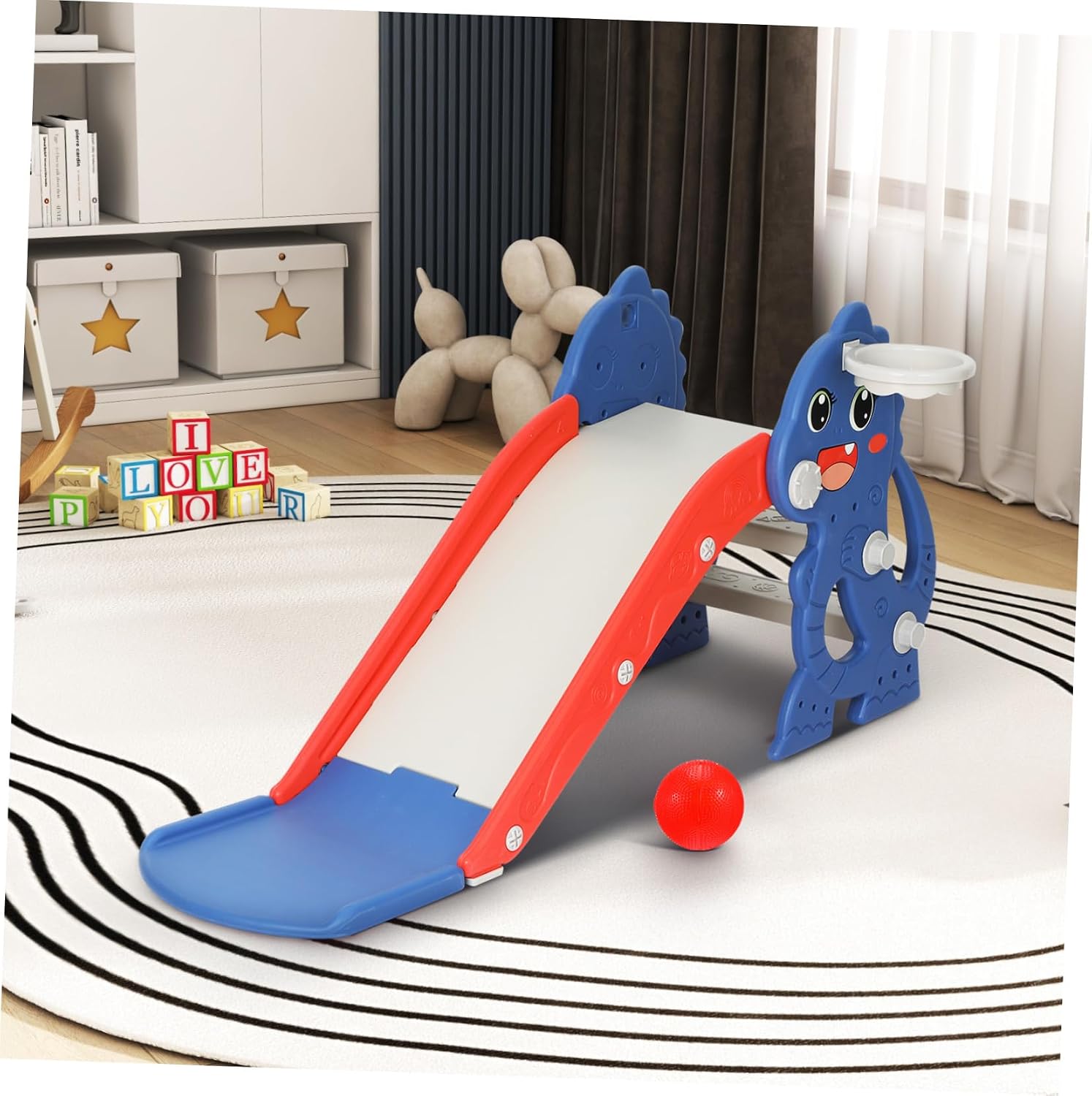 Indoor Slide and Climber Playset with Removable Basketball Hoop Foldable Playground for Years Bright Colorful Design for Safe Active Play