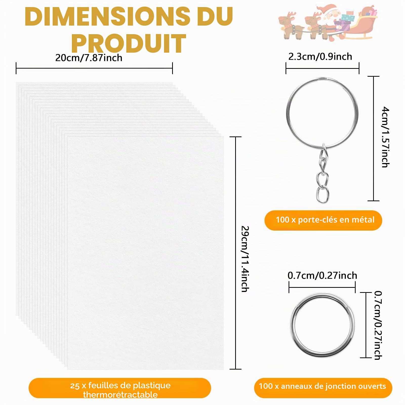WOOWAIR Plastique Fou - 225 Pièces Shrink Film Set, Incluant 25 Plastique Fou A4 - Translucides - 200 Accessoires de Porte-clés, 0,3 mm Magique Kit pour les Bricolages, 20 * 29 cm
