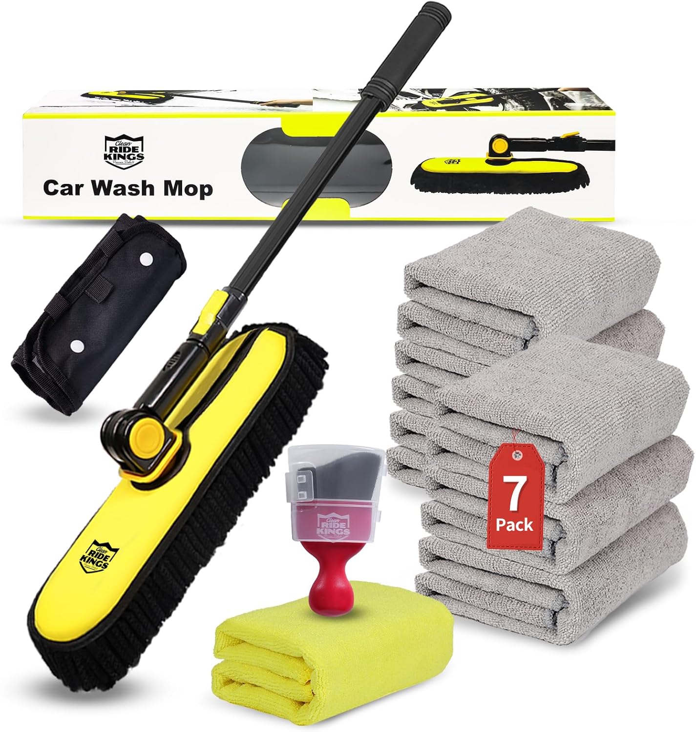 Red Car Detailing Brush&Auto Wash Brush Yellow&6-Pack Short-Grey Cleaning Towels