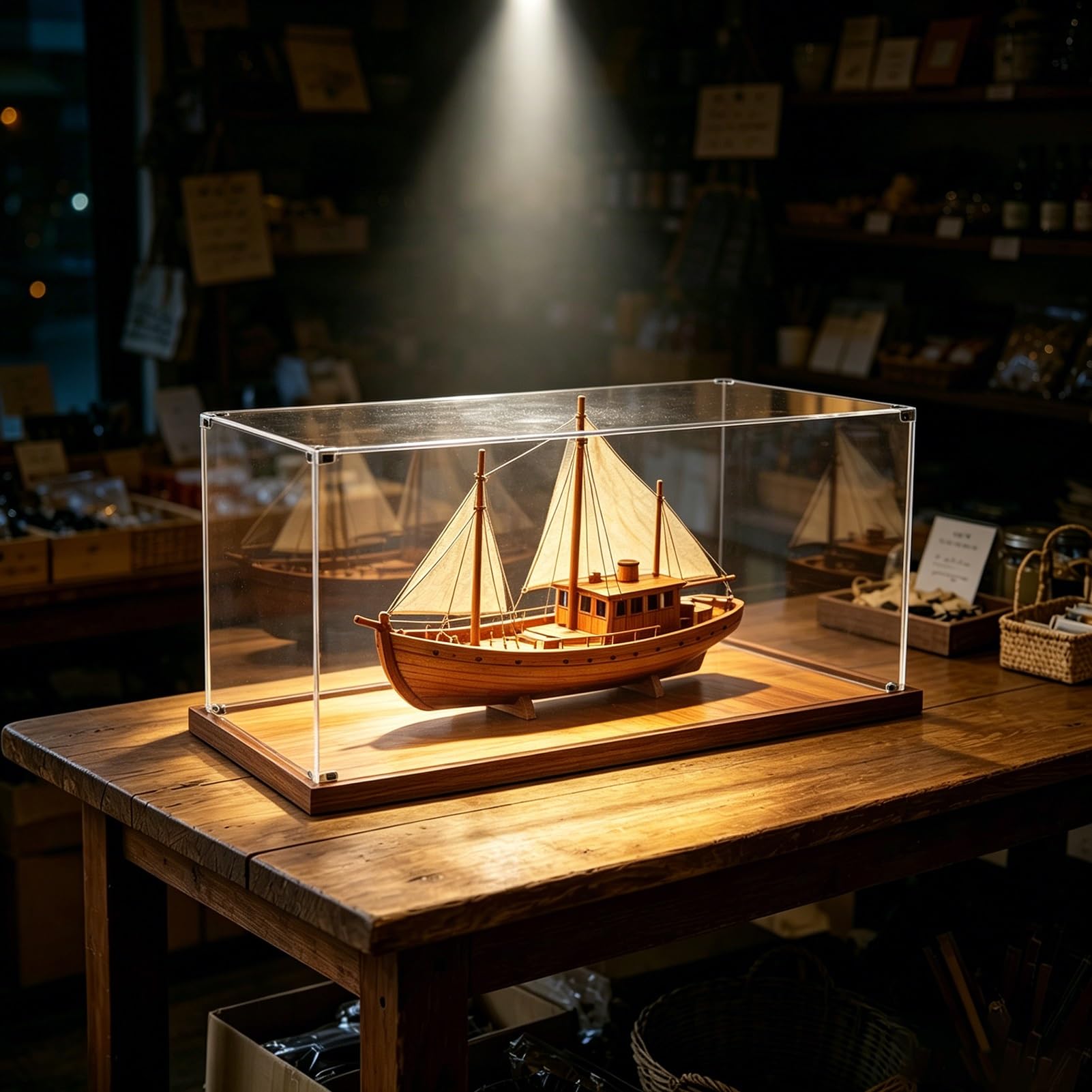 UrbanUp Teca Plexiglass Scatola in Acrilico Trasparente con Base in Legno da 3cm, Grandi Scatole Decorative Scrivania ad Alta Capacità di Carico, Organizer Oggetti Collezione(35x50xH45cm/14x20x18)