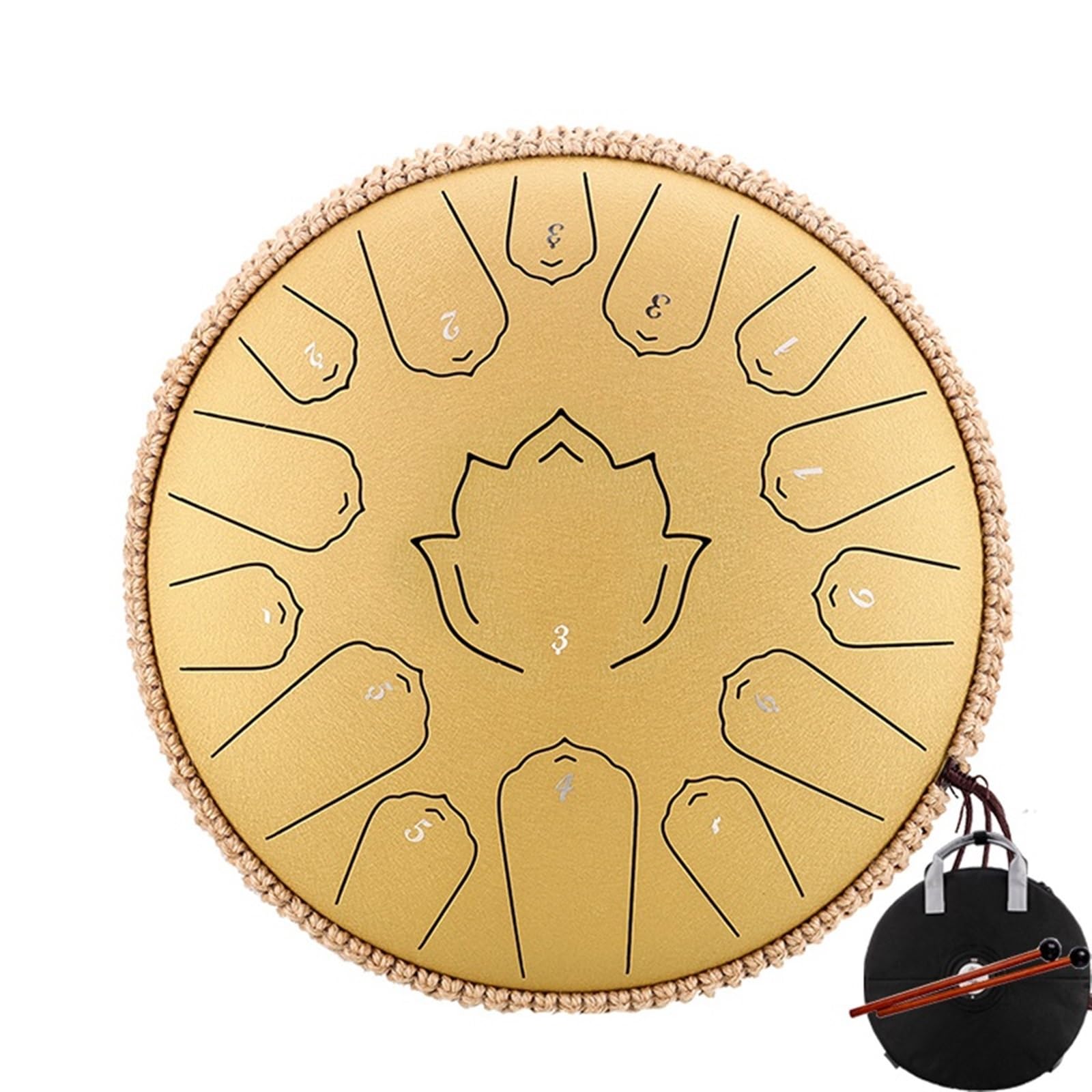 Handpan Tambor de Lengua de Acero de 14 Pulgadas, 15 Notas C, Tambor etéreo de 13 Pulgadas, 15 Notas, Instrumento Musical de percusión Handpan(Gold 13 Inch)