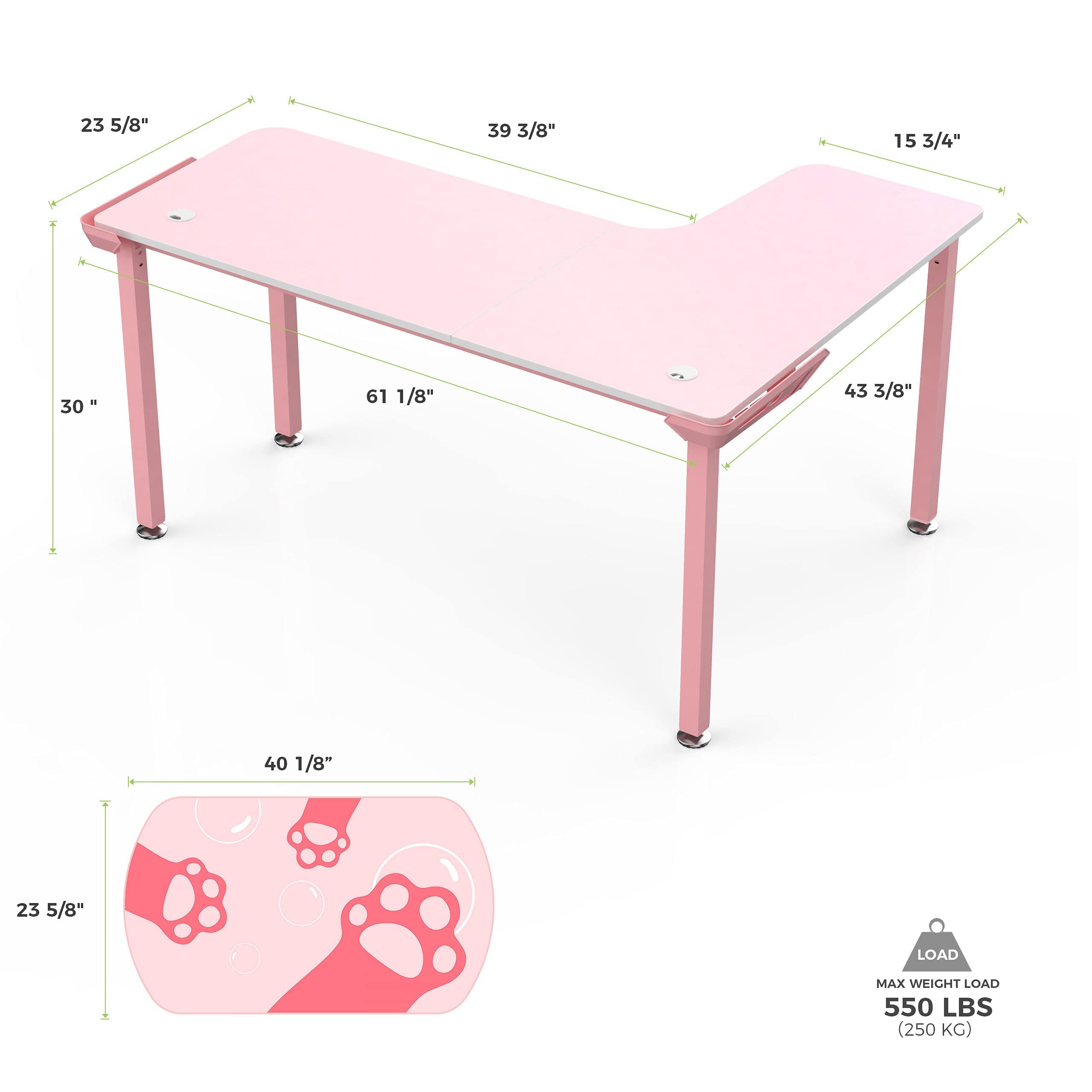 Amazon.co.jp: It's_Organizized ピンク ゲーミングデスク 61インチ L