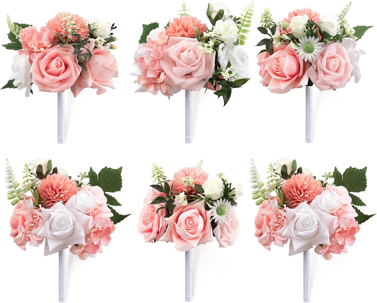 TINGE TIME Wedding Centerpieces Table Decorations, Set of 6, Artificial Flowers Wedding Mini Flowers Bouquets Pre-Made Mini Floral for Dessert Desk Home Decor (PeachPink&White)